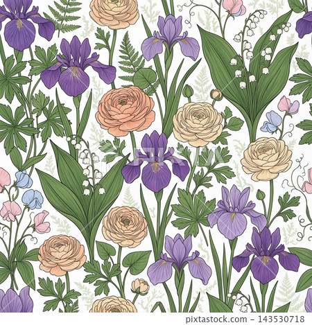 Set of vintage botanical floral seamless repeat pattern collection Set of vintage botanical floral seamless repeat pattern collection 143530718