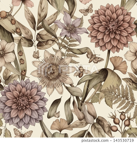 Set of vintage botanical floral seamless repeat pattern collection Set of vintage botanical floral seamless repeat pattern collection 143530719