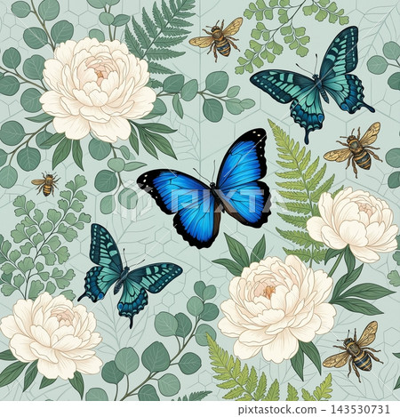 Set of vintage botanical floral seamless repeat pattern collection Set of vintage botanical floral seamless repeat pattern collection 143530731