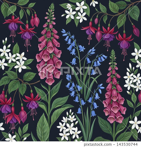Set of vintage botanical floral seamless repeat pattern collection Set of vintage botanical floral seamless repeat pattern collection 143530744