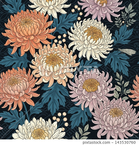 Set of vintage botanical floral seamless repeat pattern collection 143530760