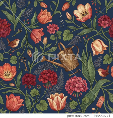 Set of vintage botanical floral seamless repeat pattern collection Set of vintage botanical floral seamless repeat pattern collection 143530771