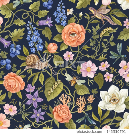 Set of vintage botanical floral seamless repeat pattern collection Set of vintage botanical floral seamless repeat pattern collection 143530791
