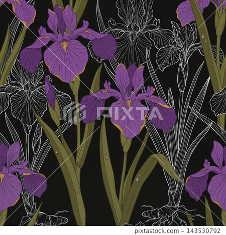 Set of vintage botanical floral seamless repeat pattern collection Set of vintage botanical floral seamless repeat pattern collection 143530792