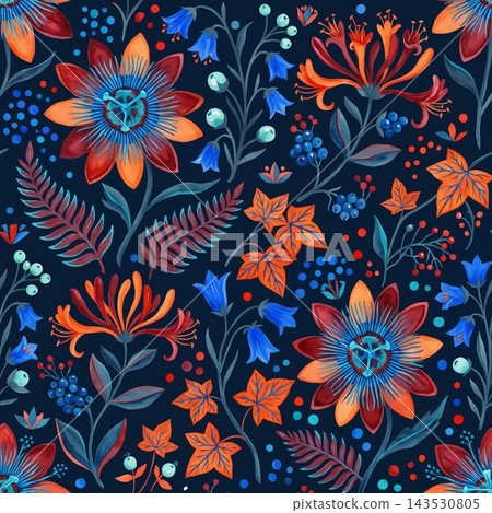 Dark background vintage botanical floral seamless pattern bundle Dark background vintage botanical floral seamless pattern bundle 143530805
