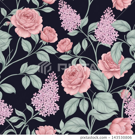 Dark background vintage botanical floral seamless pattern bundle 143530806