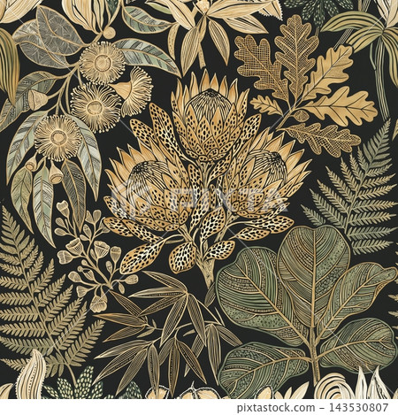 Dark background vintage botanical floral seamless pattern bundle Dark background vintage botanical floral seamless pattern bundle 143530807