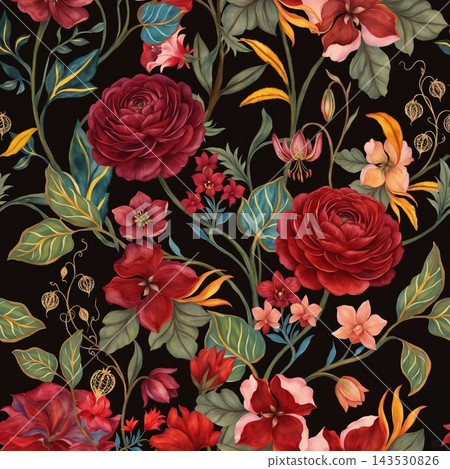 Dark background vintage botanical floral seamless pattern bundle Dark background vintage botanical floral seamless pattern bundle 143530826