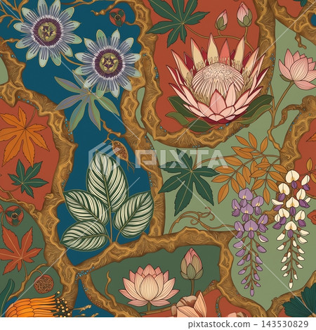 Dark background vintage botanical floral seamless pattern bundle Dark background vintage botanical floral seamless pattern bundle 143530829