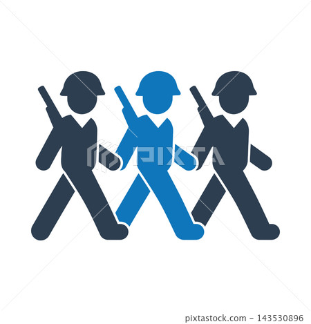 Three soldiers marching in formation with rifles icon 143530896