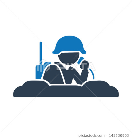 A soldier with a field radio in a trench icon A soldier with a field radio in a trench icon 143530903