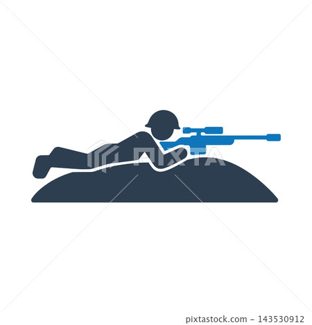 A sniper lying prone with a scoped rifle icon A sniper lying prone with a scoped rifle icon 143530912