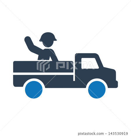 A military transport truck with a soldier waving icon A military transport truck with a soldier waving icon 143530919