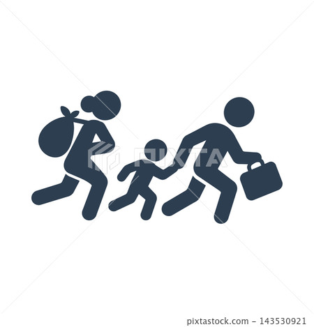 A refugee family fleeing with luggage icon A refugee family fleeing with luggage icon 143530921