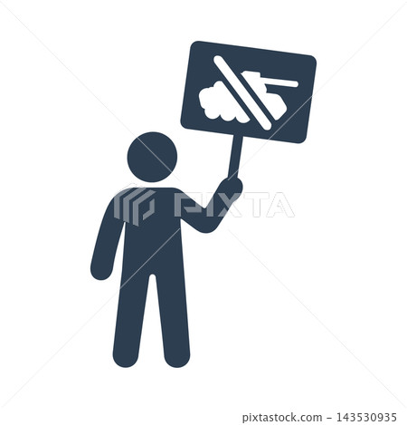 A protester holding an anti-war sign icon A protester holding an anti-war sign icon 143530935