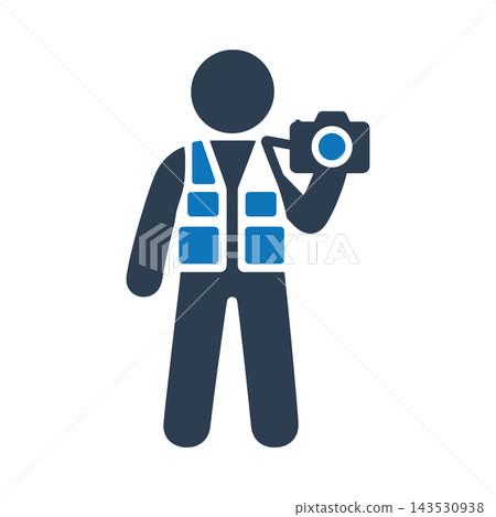 A war correspondent with a camera and press vest icon 143530938