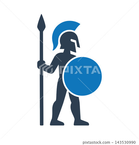An ancient Greek warrior with a spear and round shield icon An ancient Greek warrior with a spear and round shield icon 143530990