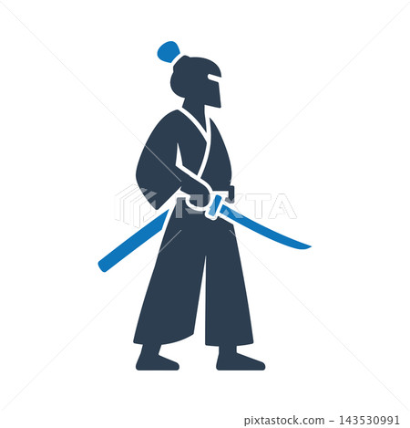 A samurai warrior holding a sword icon A samurai warrior holding a sword icon 143530991