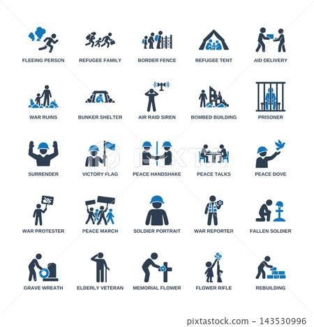 Set of 25 refugee, peace and remembrance icons 143530996