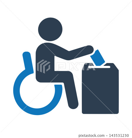 A wheelchair user casting a ballot into a box icon A wheelchair user casting a ballot into a box icon 143531230