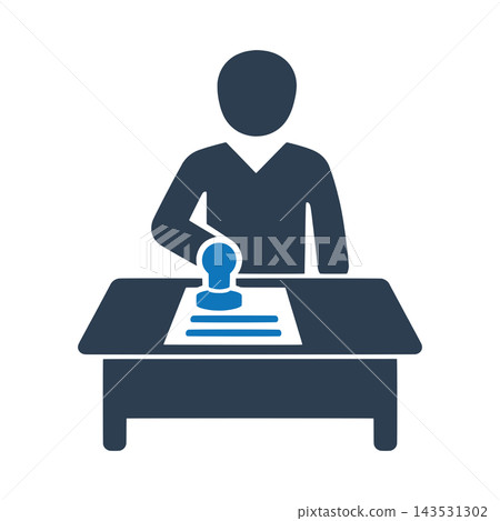 A person stamping a document at a desk icon A person stamping a document at a desk icon 143531302