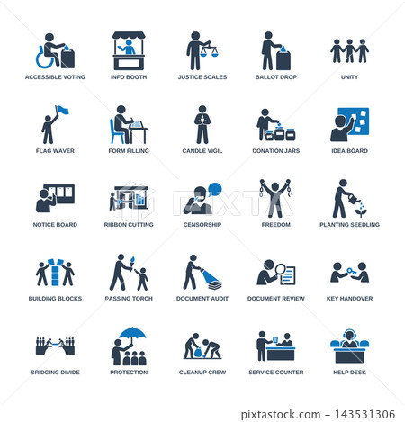 Set of 25 civic rights, community and public service icons Set of 25 civic rights, community and public service icons 143531306
