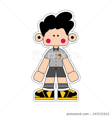 Cute Flat Character in Casual Gray Uniform Vector Illustration Cute Flat Character in Casual Gray Uniform Vector Illustration 143531632