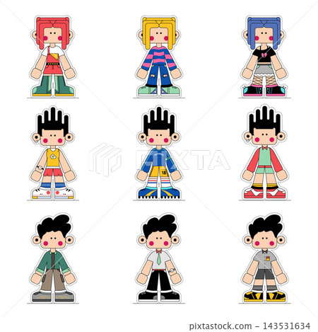 Cute Flat Character Colorful Outfits Collection Set Cute Flat Character Colorful Outfits Collection Set 143531634