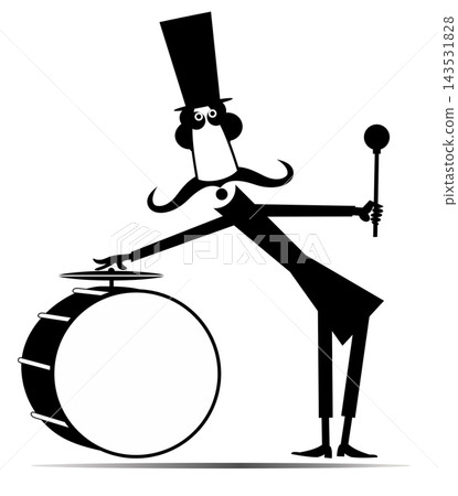 Funny man in the top hat beats the big drum. Cartoon long mustache man in the top hat playing music on the big drum Man in the top hat, big drum and loud music Funny man in the top hat beats the big drum. Cartoon long mustache man in the top hat playing music on the big drum Man in the top hat, big drum and loud music 143531828