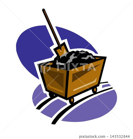 vector of a cartoon style shovel track and rolling cart used for mining coal in the industry. vector of a cartoon style shovel track and rolling cart used for mining coal in the industry. 143532844