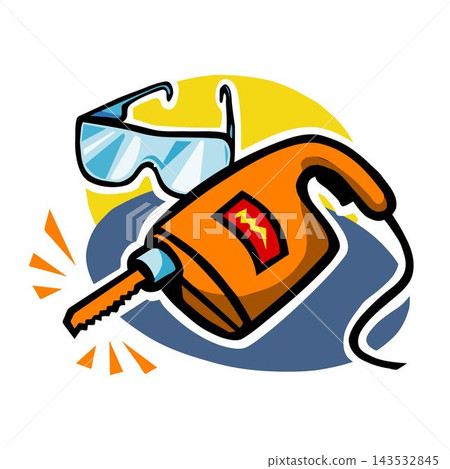 illustration shows construction tools like goggles, a drill, and eyewear in a fun cartoon style. illustration shows construction tools like goggles, a drill, and eyewear in a fun cartoon style. 143532845