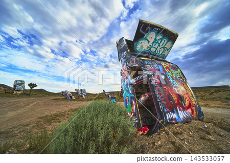 Graffiti Covered Abandoned Vehicles at International Car Forest Nevada Desert Graffiti Covered Abandoned Vehicles at International Car Forest Nevada Desert 143533057