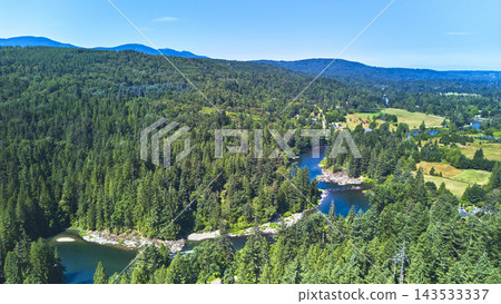 Aerial Lush Forest River and Rural Clearings Snoqualmie Washington Aerial Lush Forest River and Rural Clearings Snoqualmie Washington 143533337