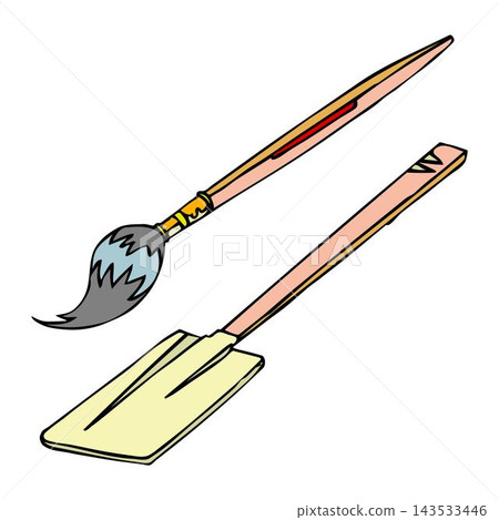 illustration of tools set for home renovation and construction. Spatula, paint roller and brush. illustration of tools set for home renovation and construction. Spatula, paint roller and brush. 143533446