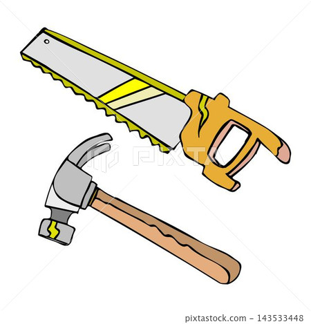 Hammer and saw silhouette, woodworker tool icon, woodworking symbol Hammer and saw silhouette, woodworker tool icon, woodworking symbol 143533448