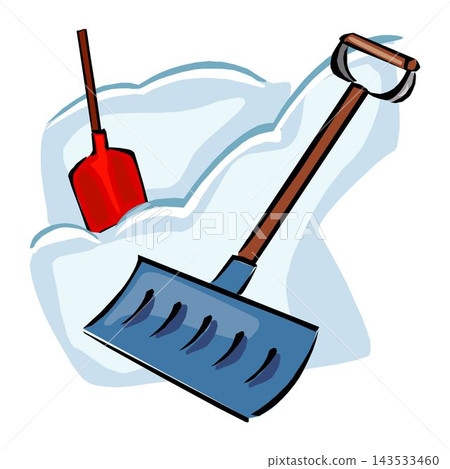 Shovel for snow cleaning. Wide shoulder blade. Winter Snowdrift. Flat cartoon illustration Shovel for snow cleaning. Wide shoulder blade. Winter Snowdrift. Flat cartoon illustration 143533460