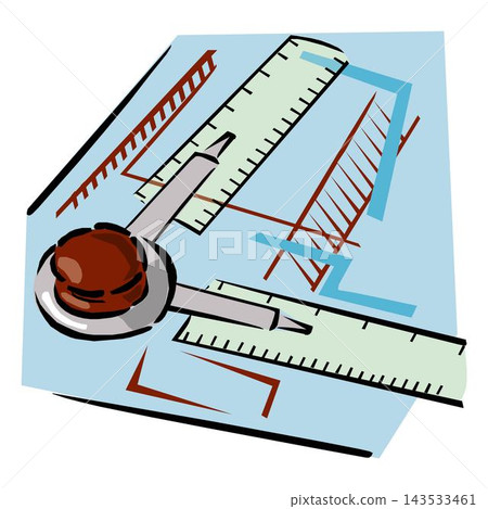 Pencil, ruler, triangle, compass on graph paper background 143533461