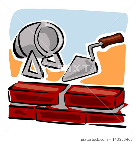 Trowel and brick wall vector icon building design 143533463