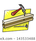 illustration of  a hammer to drive a nail into the wood. 143533488