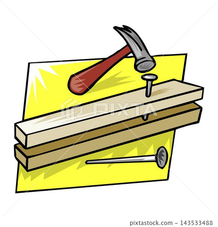 illustration of a hammer to drive a nail into the wood. illustration of a hammer to drive a nail into the wood. 143533488