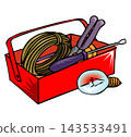 illustration of  a screwdriver and pliers from the toolbox to fix the light bulb. 143533491
