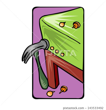 illustration of a hammer tool with nails to couch repairing fixing. illustration of a hammer tool with nails to couch repairing fixing. 143533492