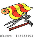 illustration of  a scissors and a hammer as tools to repair and installation the wallpaper. 143533493