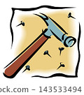illustration of a hammer as a tool to drive in the nail. 143533494