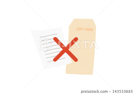 A vector illustration of a document and envelope with an "X" mark indicating that paperless submission is not required. A vector illustration of a document and envelope with an "X" mark indicating that paperless submission is not required. 143533683