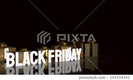 Black Friday Sale with Elegant Gold Gift Boxes 3d render. Black Friday Sale with Elegant Gold Gift Boxes 3d render. 143534341