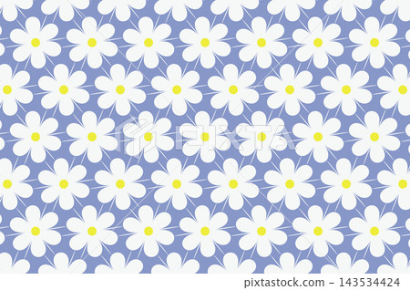 Seamless daisies pattern. White chamomile or daisies on a light blue background. Endless ornament for bedding, textiles, packaging and design. Vector, flat style Seamless daisies pattern. White chamomile or daisies on a light blue background. Endless ornament for bedding, textiles, packaging and design. Vector, flat style 143534424
