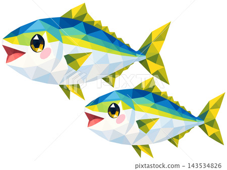 "Smiling Yellowtail Swimming Together as a Family" (Polygon Style) "Smiling Yellowtail Swimming Together as a Family" (Polygon Style) 143534826