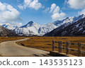 Scenic Road Leading to Snow Capped Mountains in Tibet Plateau 143535123
