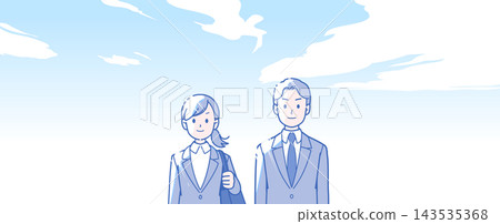 Under the blue sky, young men and women, business. Under the blue sky, young men and women, business. 143535368